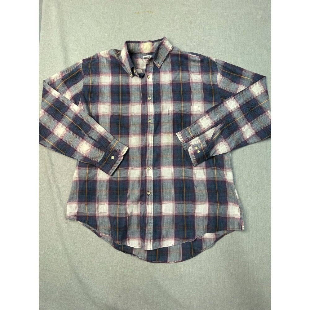 Key Elements Men's L/G Button-Down Long Sleeve Multi Color Plaid Tops USED